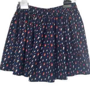 MNG by Mango Pull on Navy, Red, and White Bird Print Skirt size m